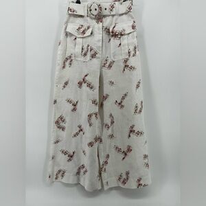 ZIMMERMANN Dancer BELTED LINEN WIDE LEG PANTS AU 1 US 6